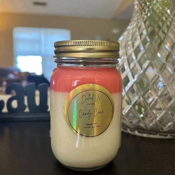 16oz Candy Cane Candle | Peppermint Vanilla Soy Wax Candle | Holiday Scent - Picture 2 of 4